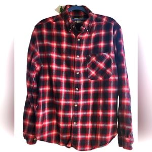 Woolrich Men's Large Red Plaid Flannel Button Up‎ Shirt